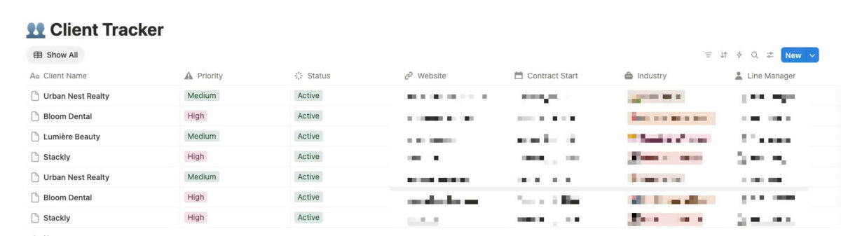Client tracker on Notion
