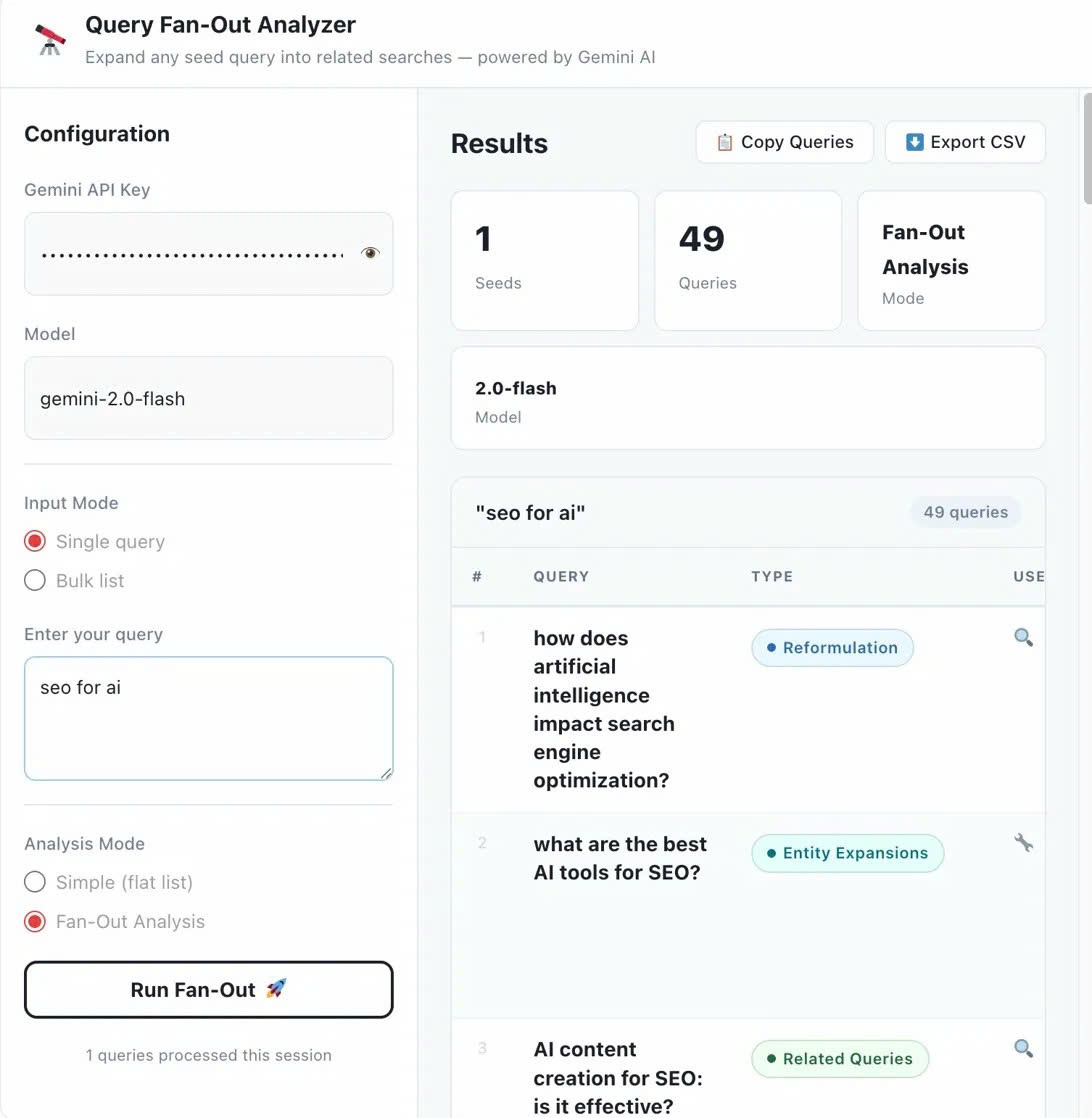 Quey Fan-out results